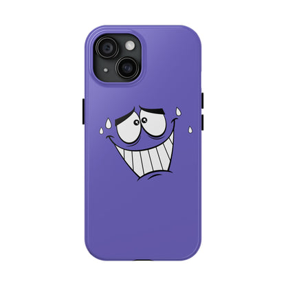 Awkward Nervous Cartoon Face Purple Background Tough Phone Case | Funny