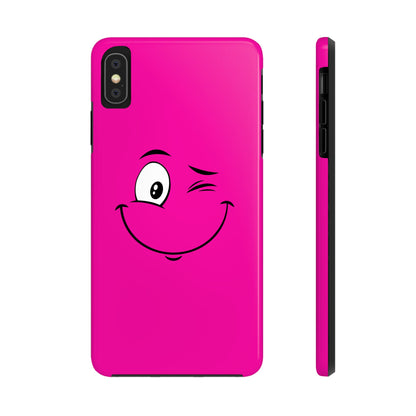 Winking Face Pink Background Cheeky Cartoon Style Tough Phone Case | Funny