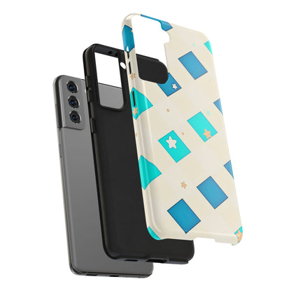 Modern Preppy Checkered Teal Stars Tough Phone Case | Aesthetic
