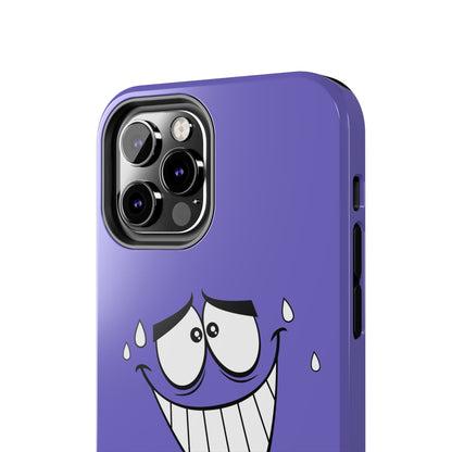 Awkward Nervous Cartoon Face Purple Background Tough Phone Case | Funny