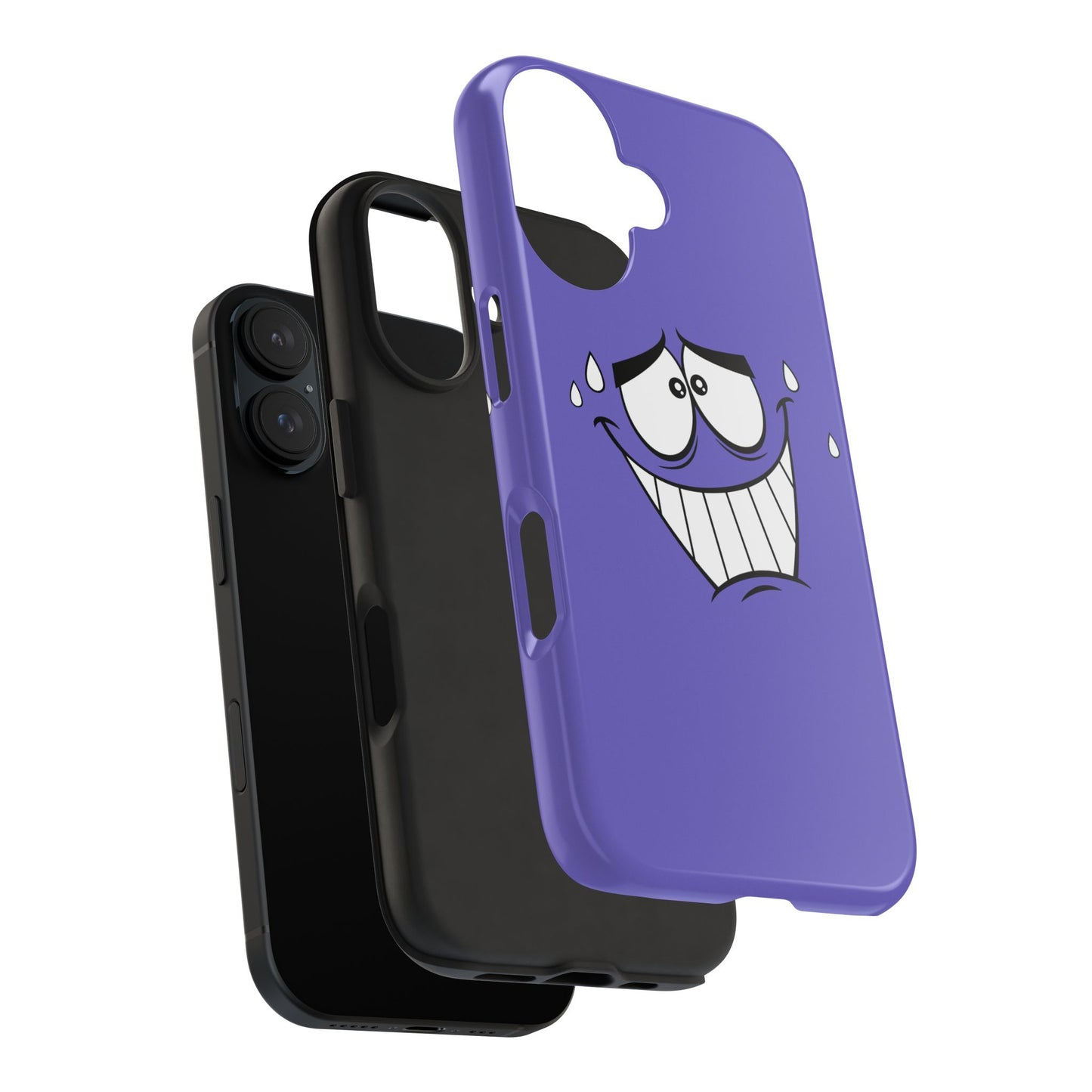 Awkward Nervous Cartoon Face Purple Background Tough Phone Case | Funny