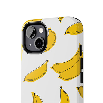 Bold Yellow Banana Pattern Minimal Line Art Tough Phone Case | Food