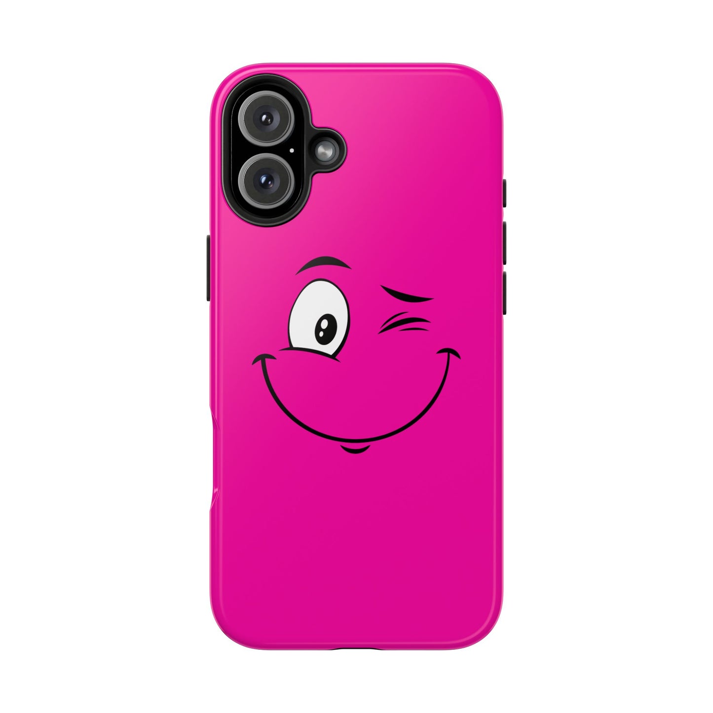 Winking Face Pink Background Cheeky Cartoon Style Tough Phone Case | Funny