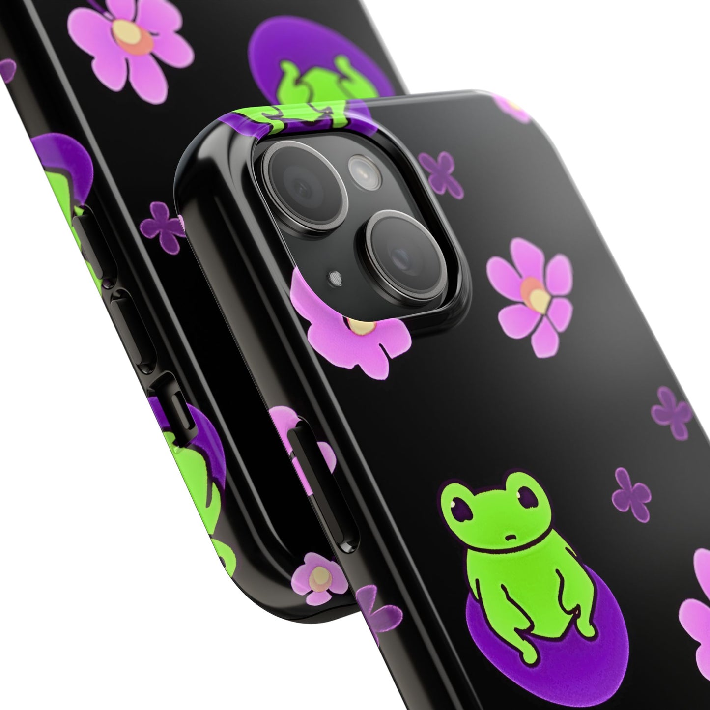 Cute Frog & Pink Flowers Pattern Style Tough Phone Case | Animals