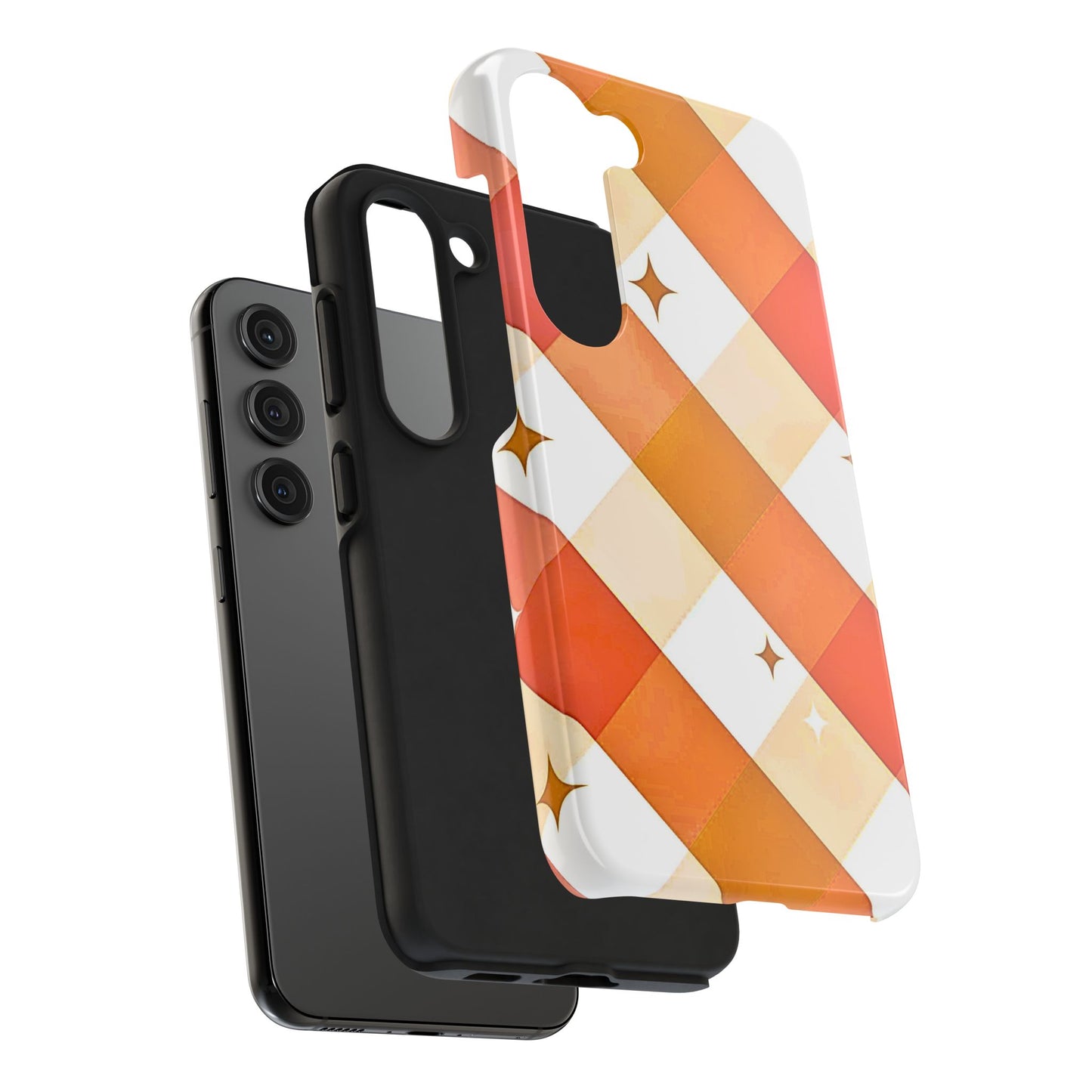 Pastel Orange & Pink Checkered Stars Tough Phone Case | Aesthetic