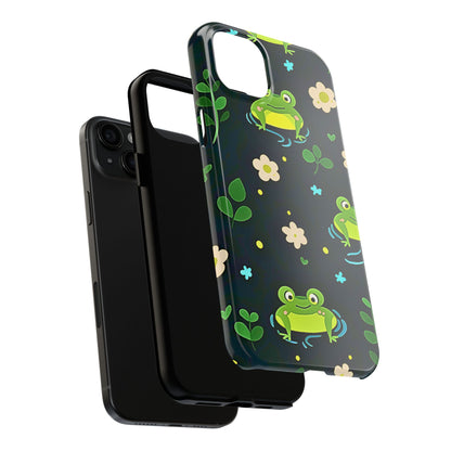 Kawaii Froggy Pattern Black Tough Phone Case | Animals