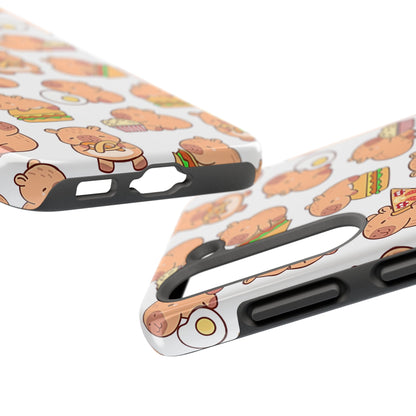 Cute Capybara Eating Pizza Ice Cream & Snacks Cartoon Food Tough Phone Case | Animals