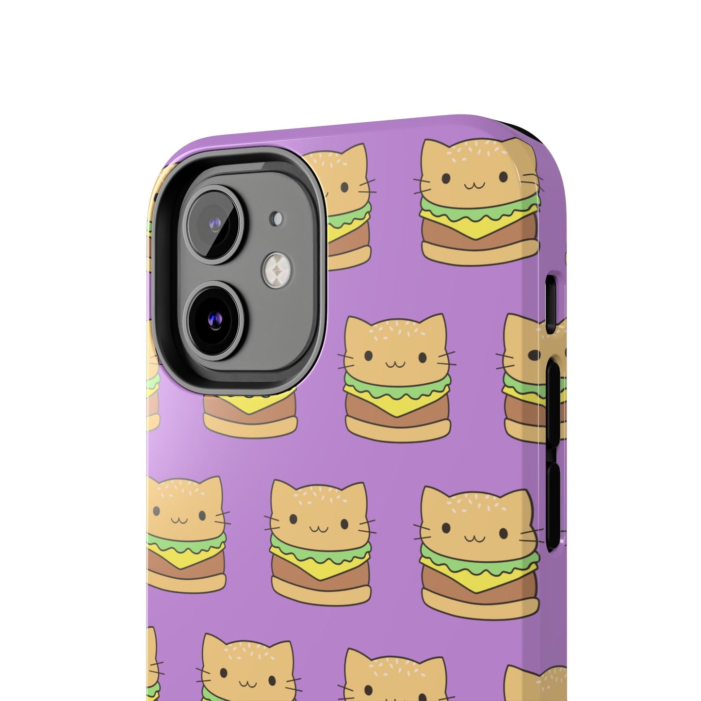 Kawaii Cat Burger Pattern Purple Background Cute Tough Phone Case | Food