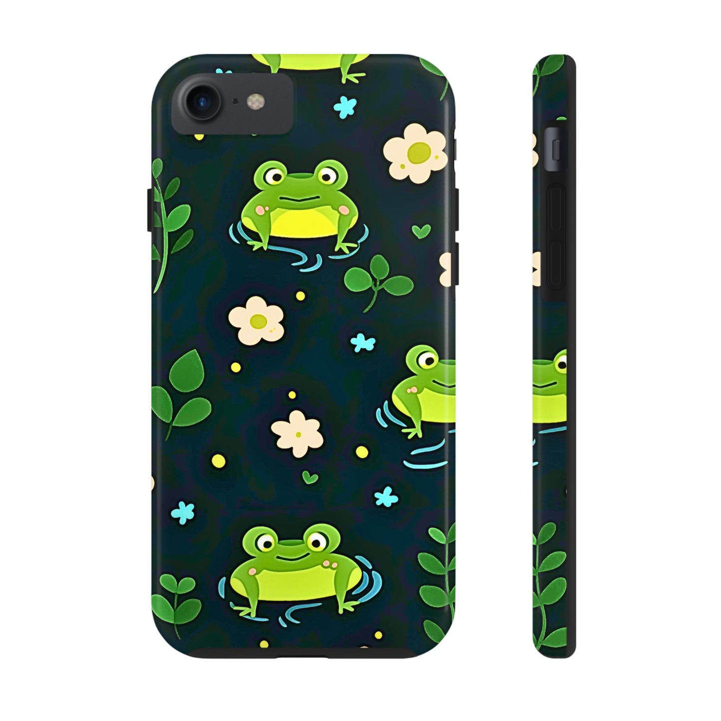 Kawaii Froggy Pattern Black Tough Phone Case | Animals