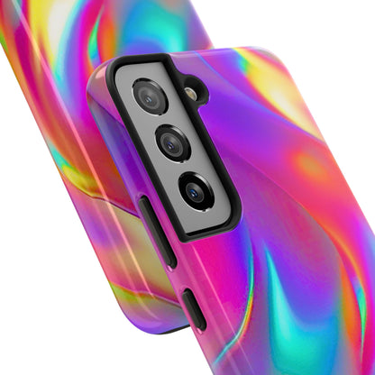 Funda resistente para teléfono con brillo metálico holográfico y estilo abstracto | Estética