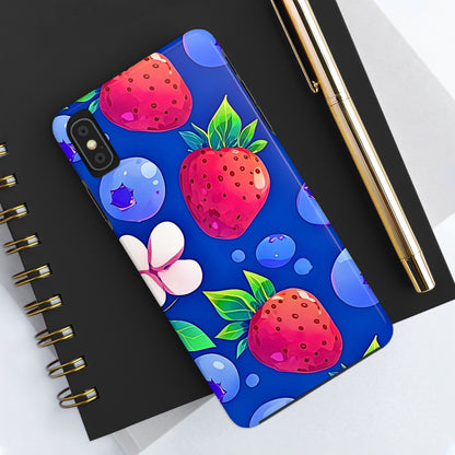 Cute Blueberry Strawberry Fruit Pattern Tough Phone Case | Aesthetic