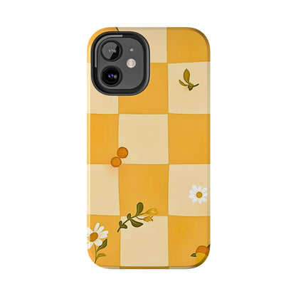 Yellow Checkered Preppy Daisies Tough Phone Case | Aesthetic