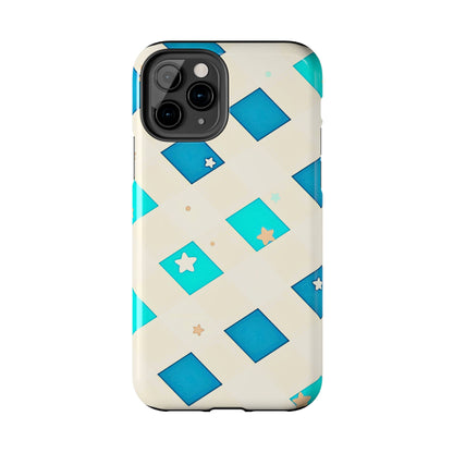 Modern Preppy Checkered Teal Stars Tough Phone Case | Aesthetic