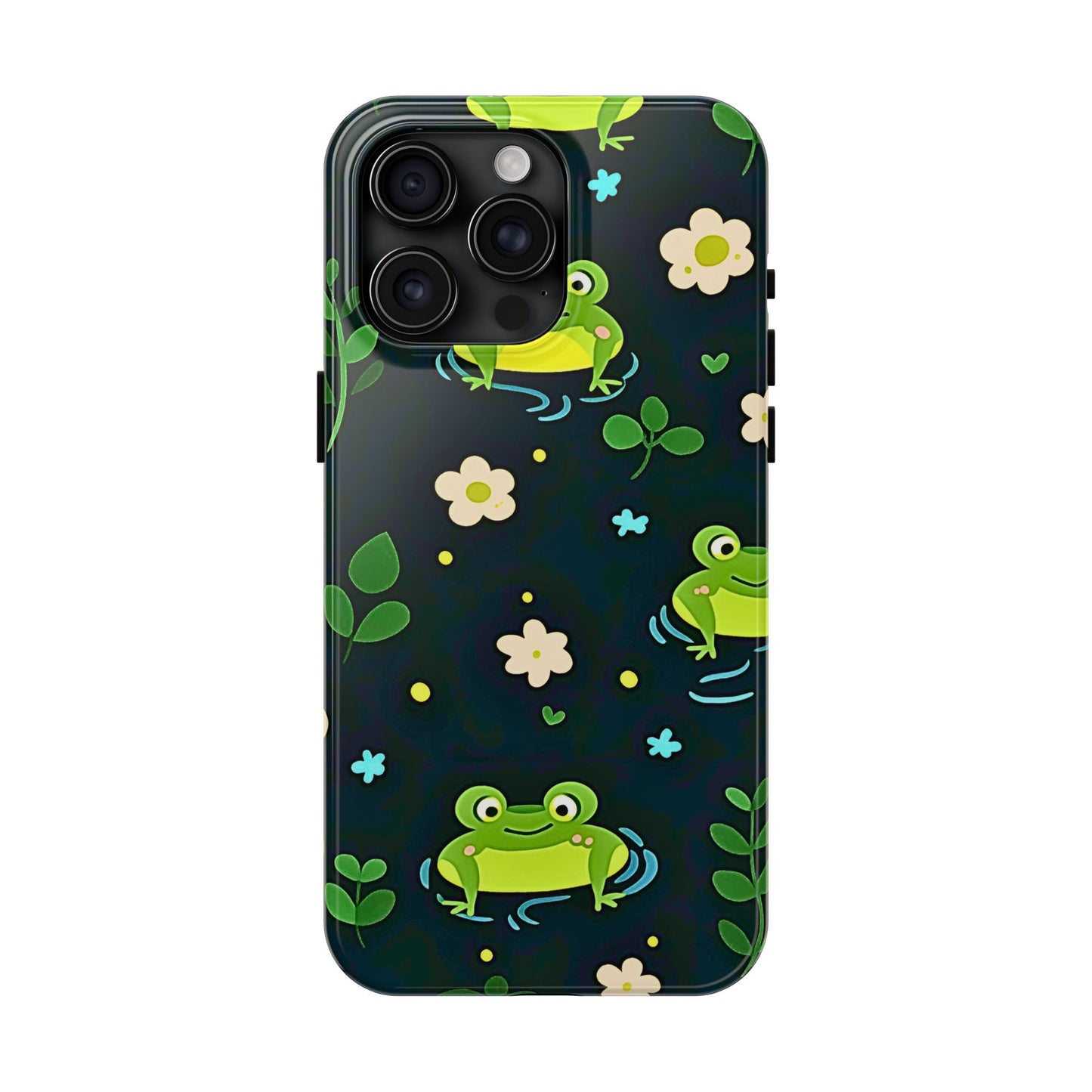 Kawaii Froggy Pattern Black Tough Phone Case | Animals