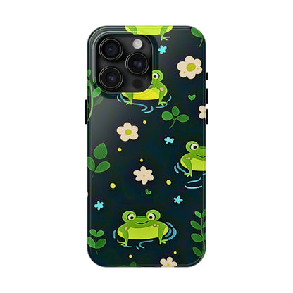 Kawaii Froggy Pattern Black Tough Phone Case | Animals