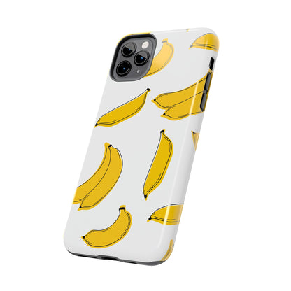 Bold Yellow Banana Pattern Minimal Line Art Tough Phone Case | Food