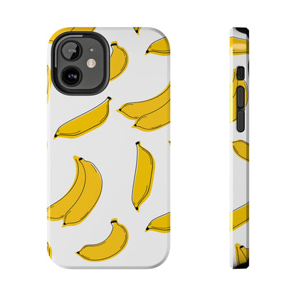 Bold Yellow Banana Pattern Minimal Line Art Tough Phone Case | Food