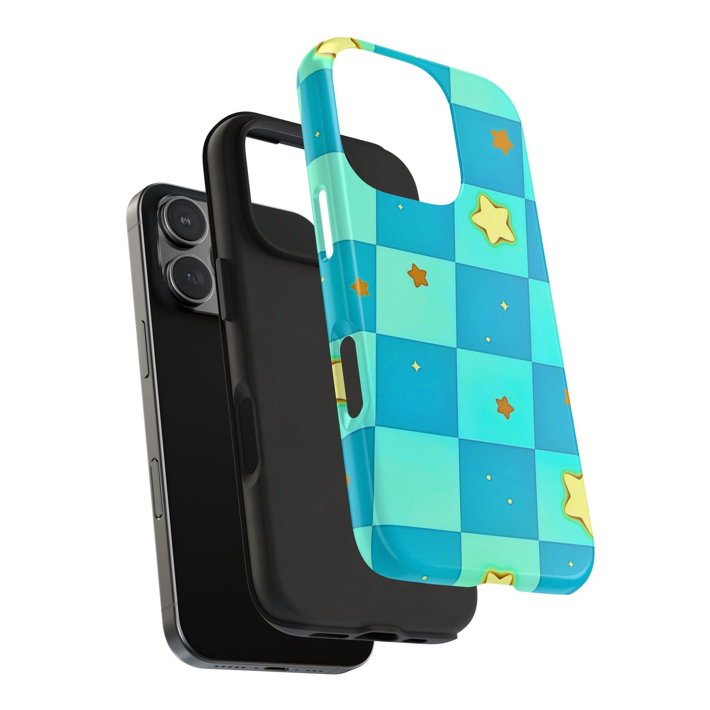 Vibrant Preppy Checkered Blue & Yellow Stars Tough Phone Case | Aesthetic
