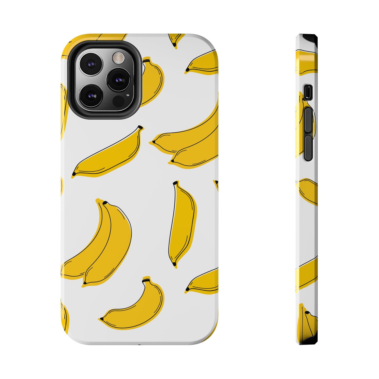 Bold Yellow Banana Pattern Minimal Line Art Tough Phone Case | Food