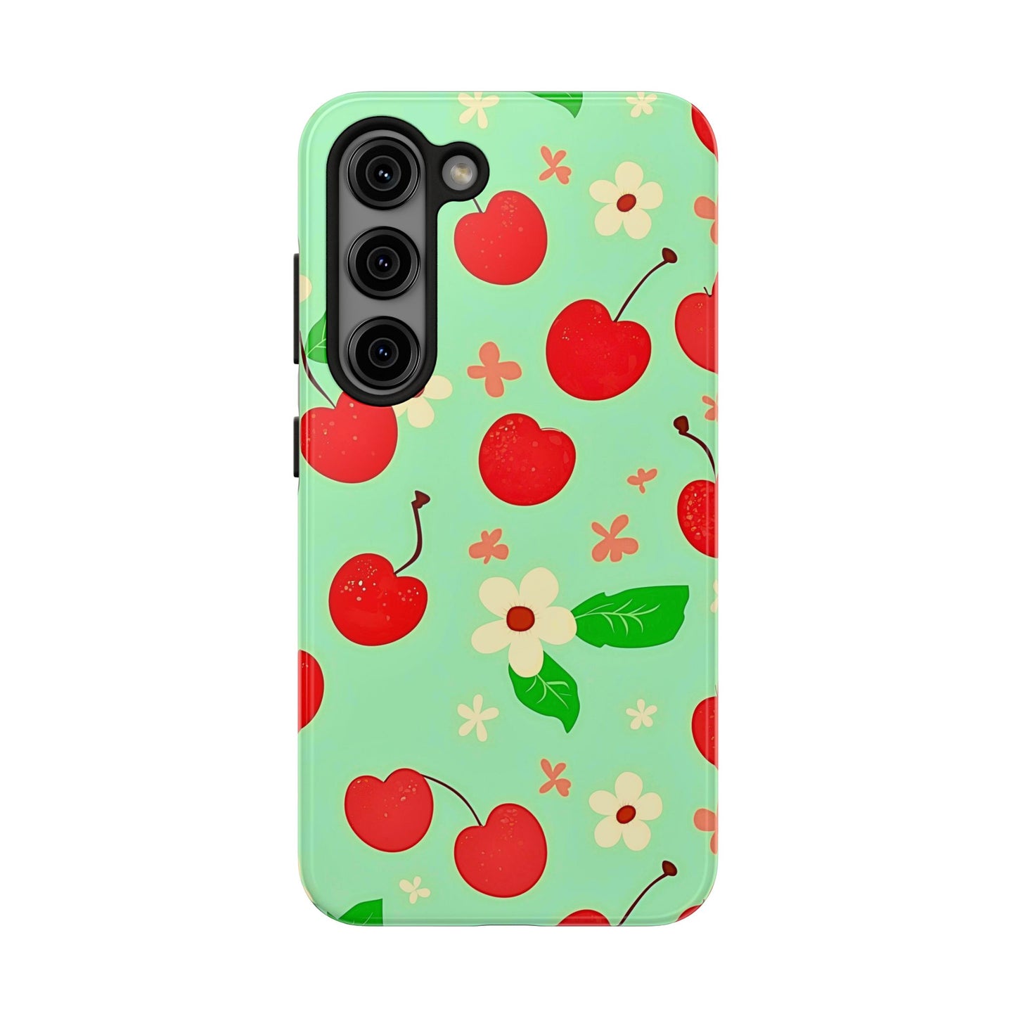 Cute Cherry Flower Pattern Mint Tough Phone Case | Aesthetic
