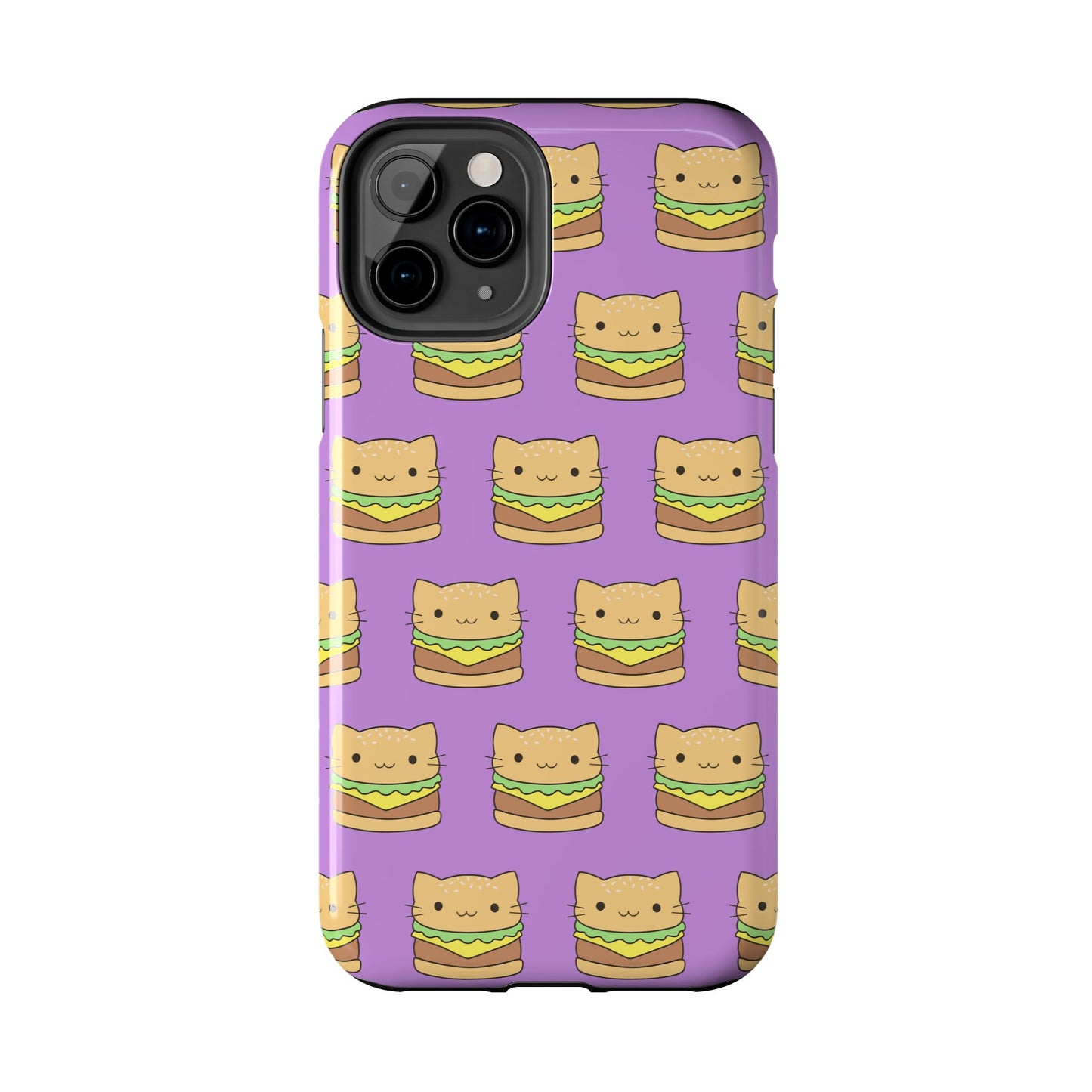 Kawaii Cat Burger Pattern Purple Background Cute Tough Phone Case | Food