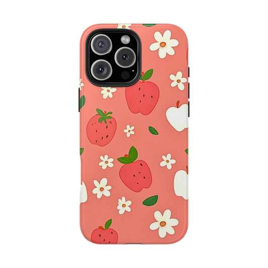 Strawberry Apple Flower Pattern Pink Tough Phone Case | Aesthetic