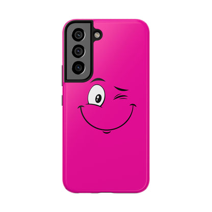 Winking Face Pink Background Cheeky Cartoon Style Tough Phone Case | Funny
