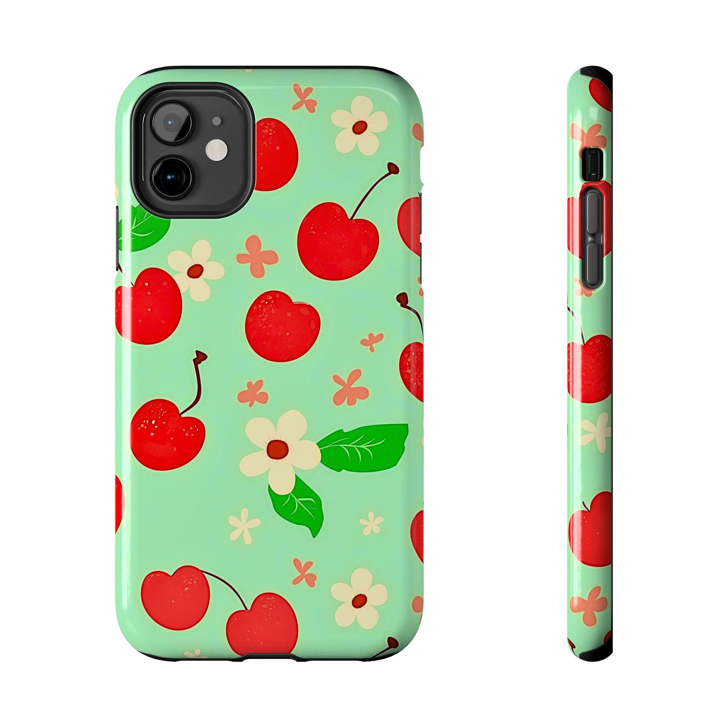 Cute Cherry Flower Pattern Mint Tough Phone Case | Aesthetic