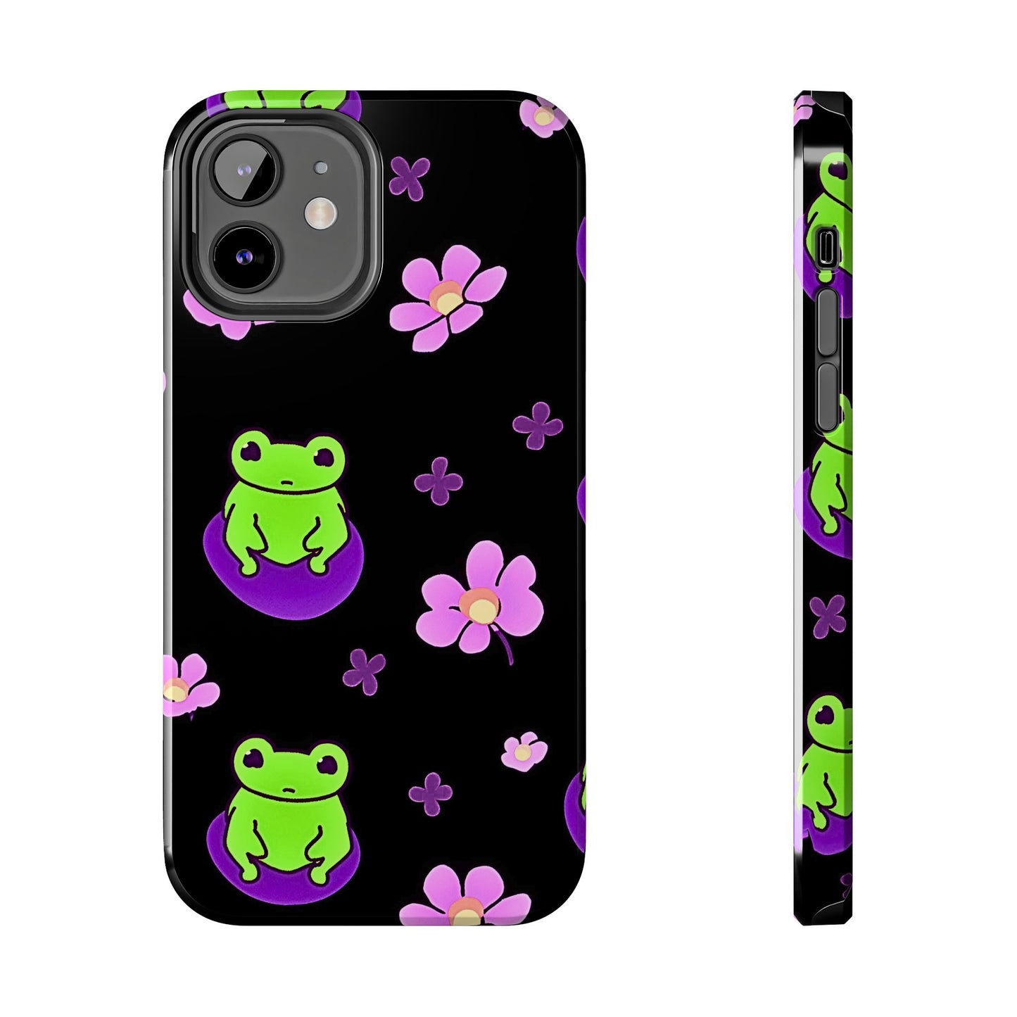Cute Frog & Pink Flowers Pattern Style Tough Phone Case | Animals