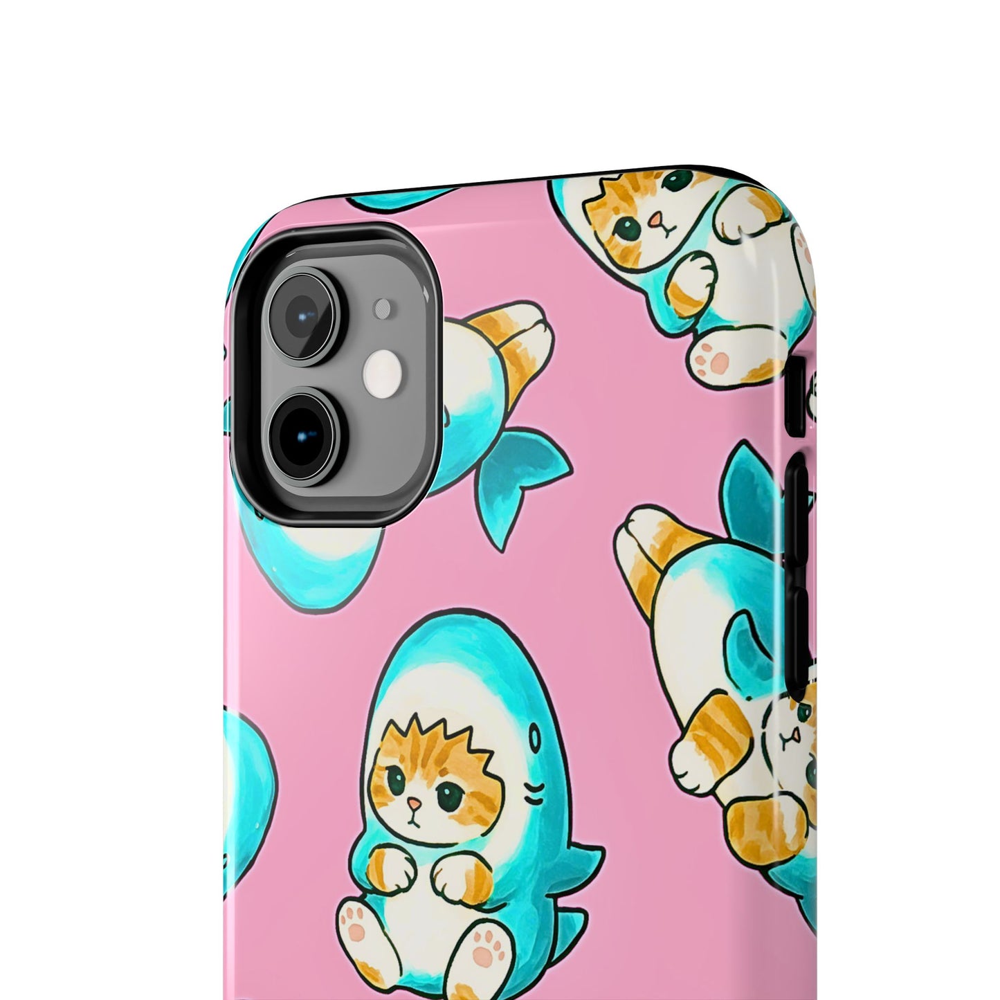 Pink Cute Shark Cats Pattern Tough Phone Case | Animals
