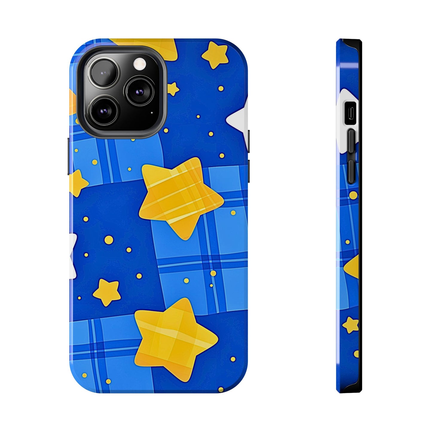 Funda resistente para teléfono con estampado de estrellas y cuadros preppy | Estética
