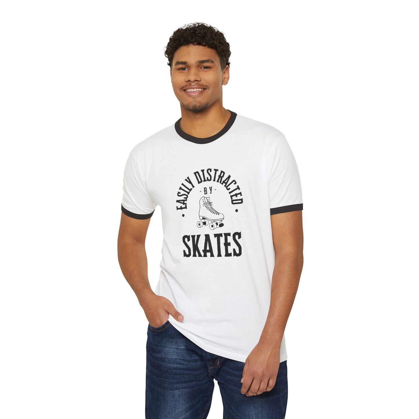 Easily Distracted by Skates Unisex Cotton Ringer T-Shirt