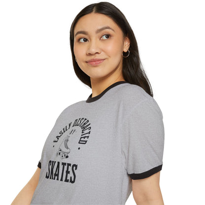 Easily Distracted by Skates Unisex Cotton Ringer T-Shirt