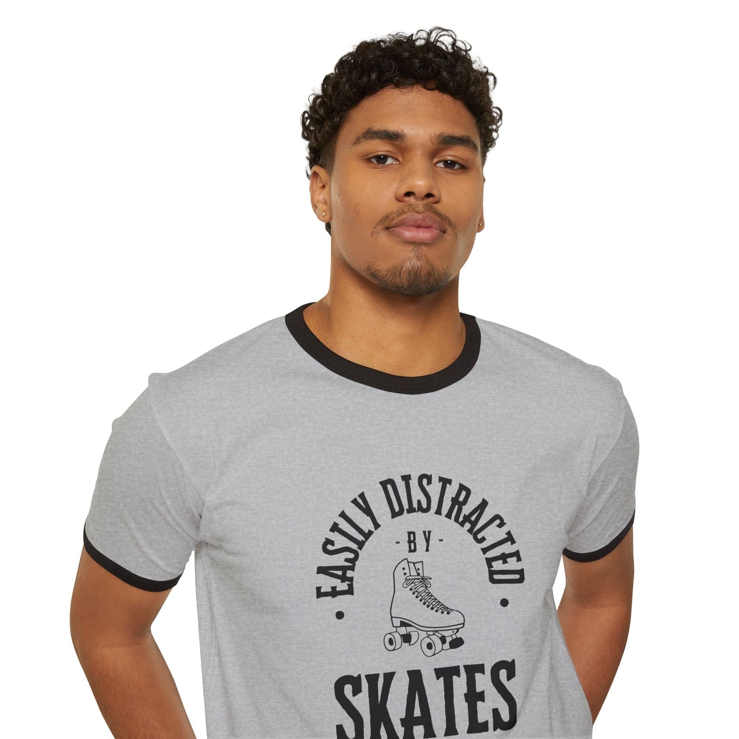 Easily Distracted by Skates Unisex Cotton Ringer T-Shirt