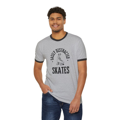 Easily Distracted by Skates Unisex Cotton Ringer T-Shirt