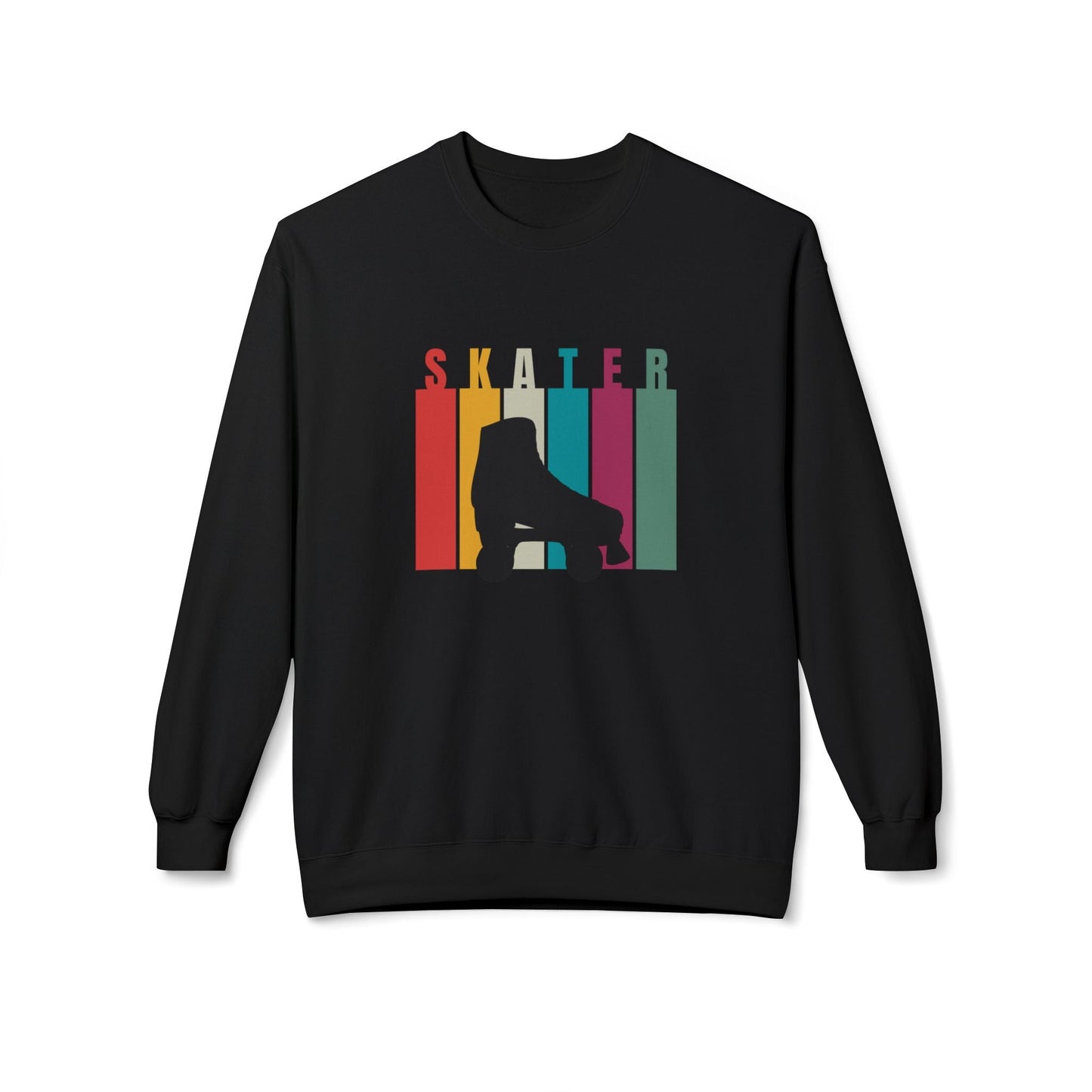 Rainbow Stripe Skater Unisex Fleece Crewneck Sweatshirt