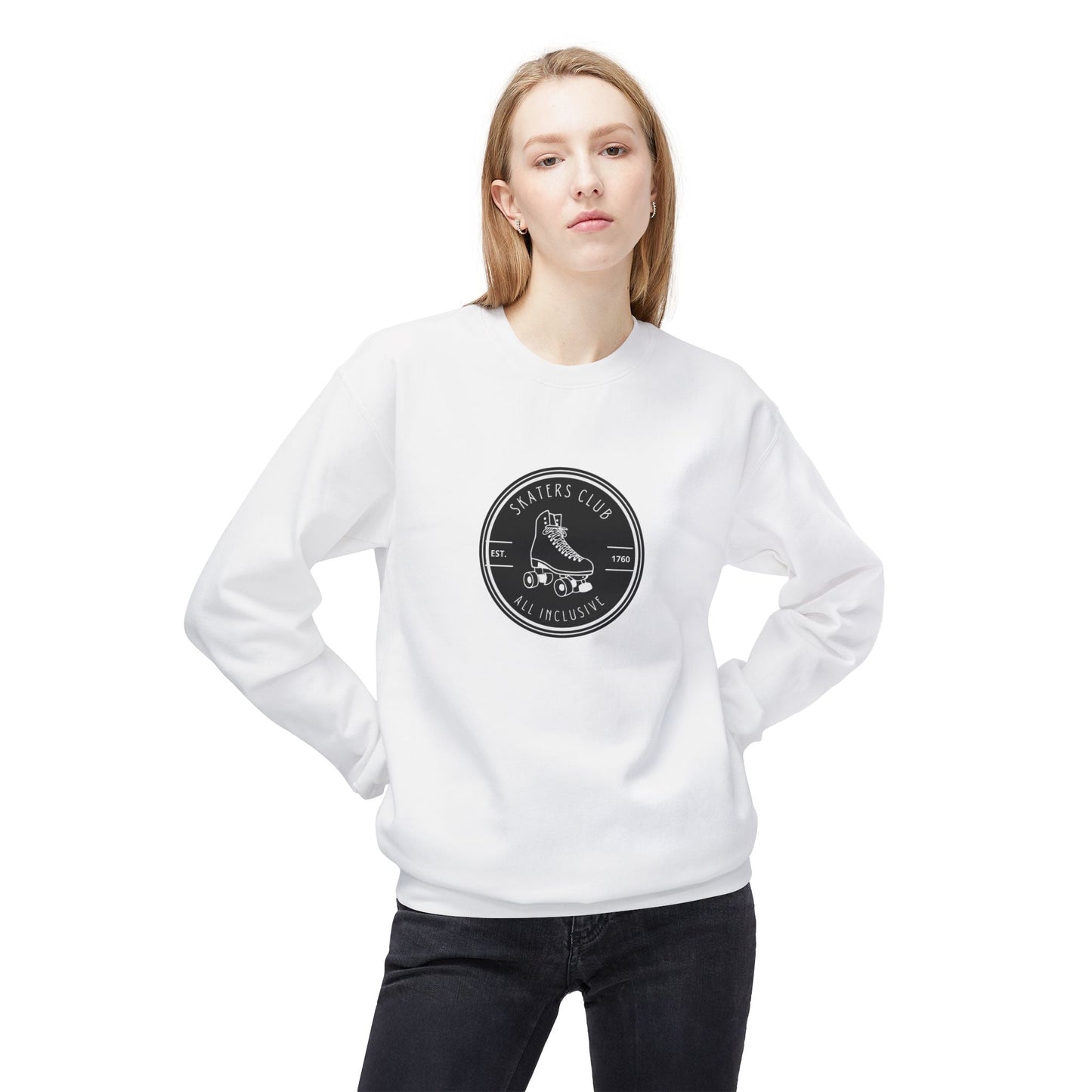Round Black Skaters Club Unisex Fleece Crewneck Sweatshirt