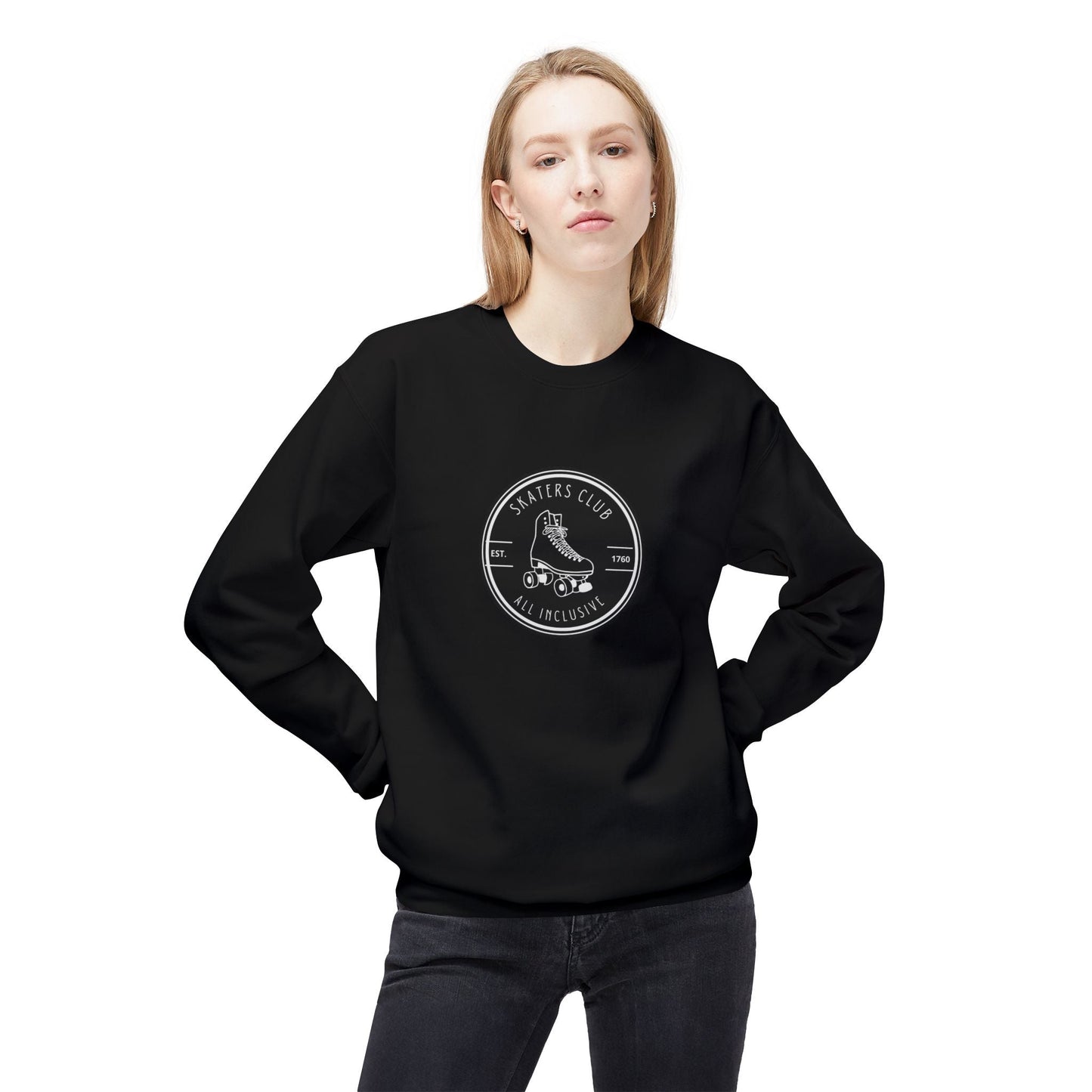 Round Black Skaters Club Unisex Fleece Crewneck Sweatshirt