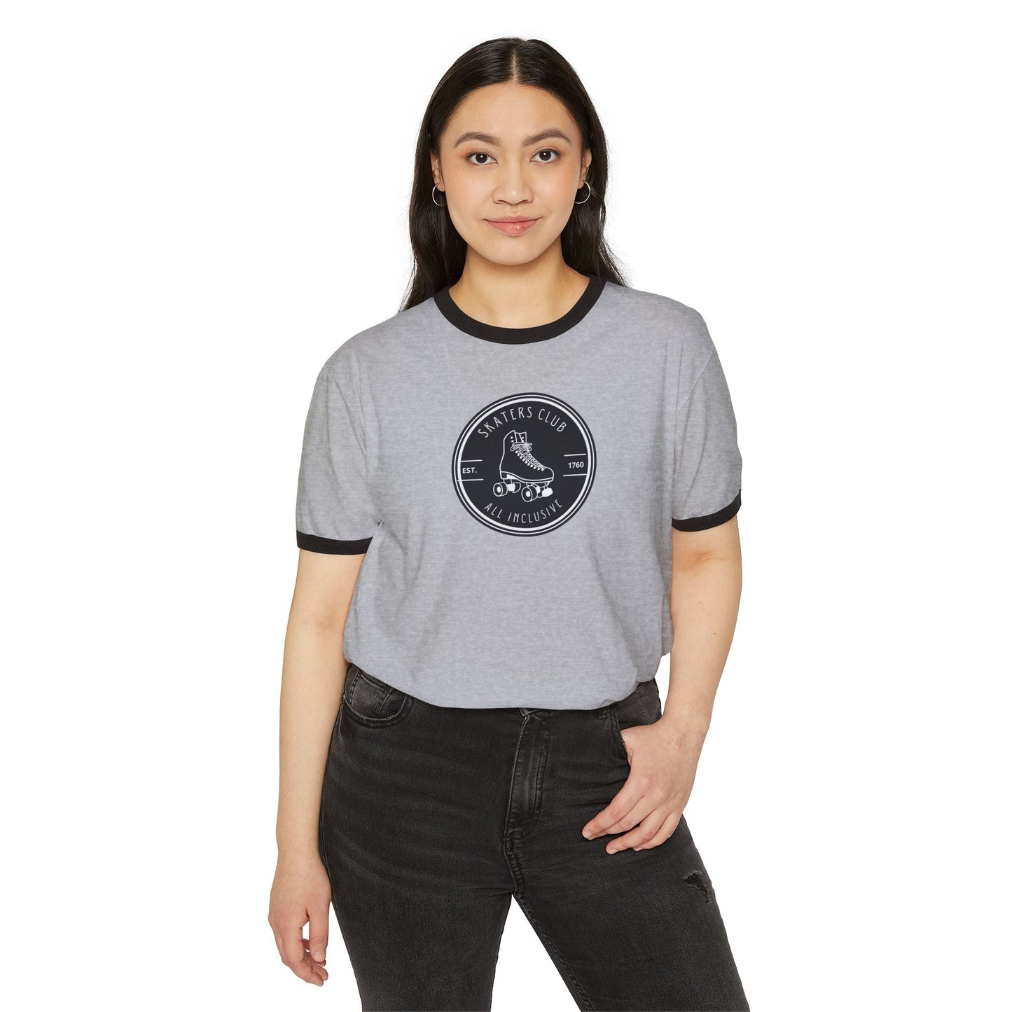 Round Black White Skaters Club Unisex Cotton Ringer T-Shirt