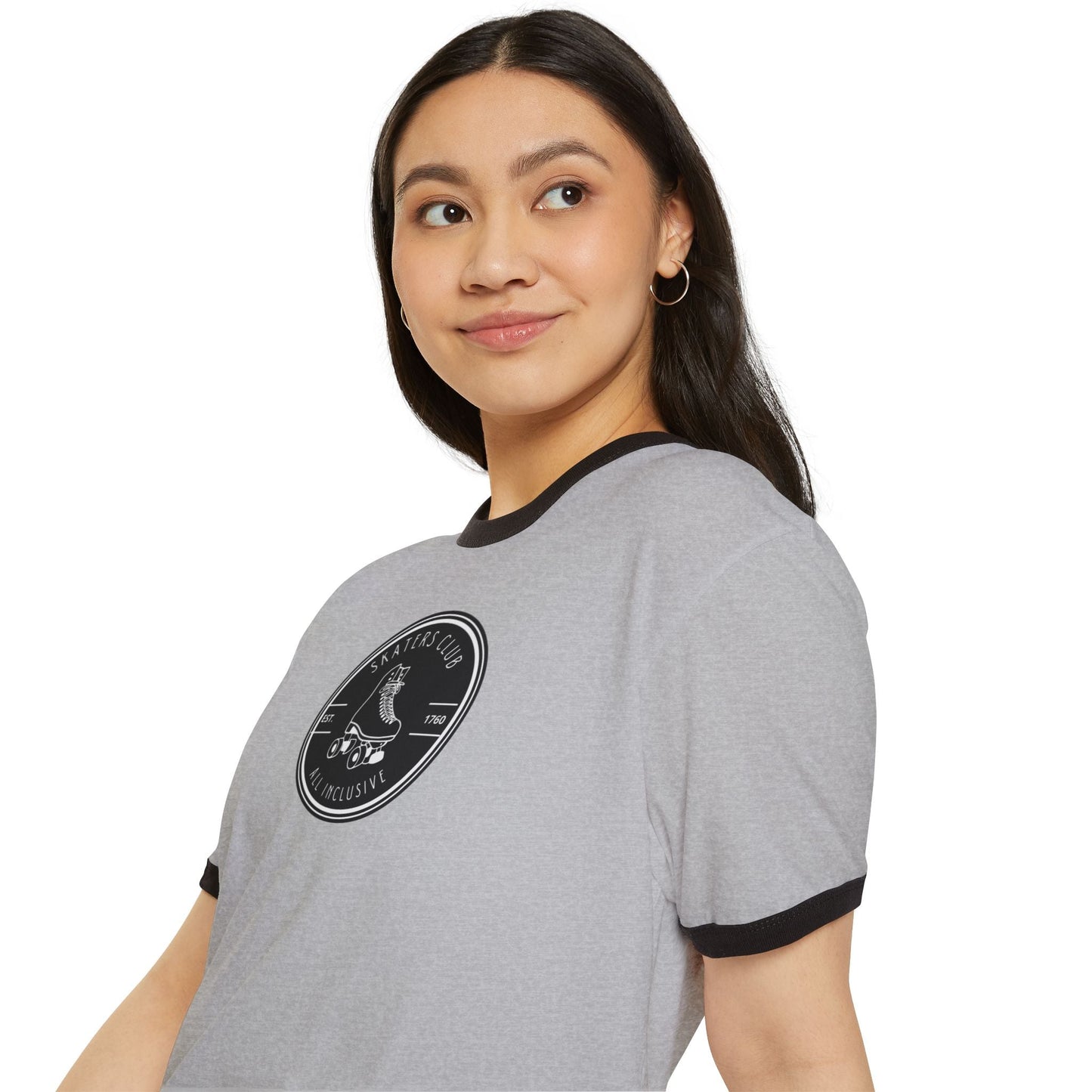 Round Black White Skaters Club Unisex Cotton Ringer T-Shirt