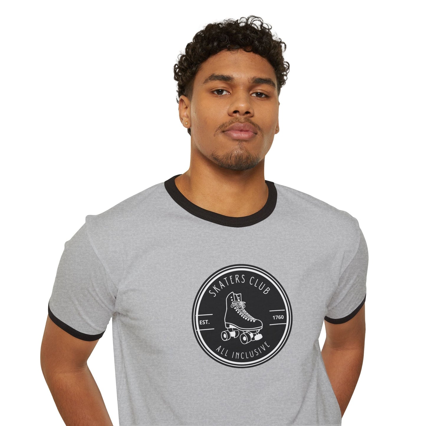 Round Black White Skaters Club Unisex Cotton Ringer T-Shirt