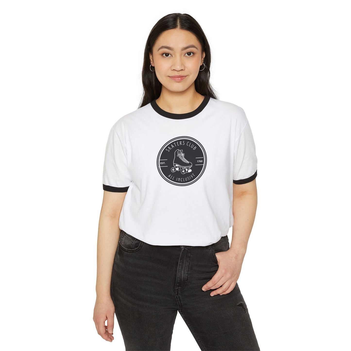 Round Black White Skaters Club Unisex Cotton Ringer T-Shirt