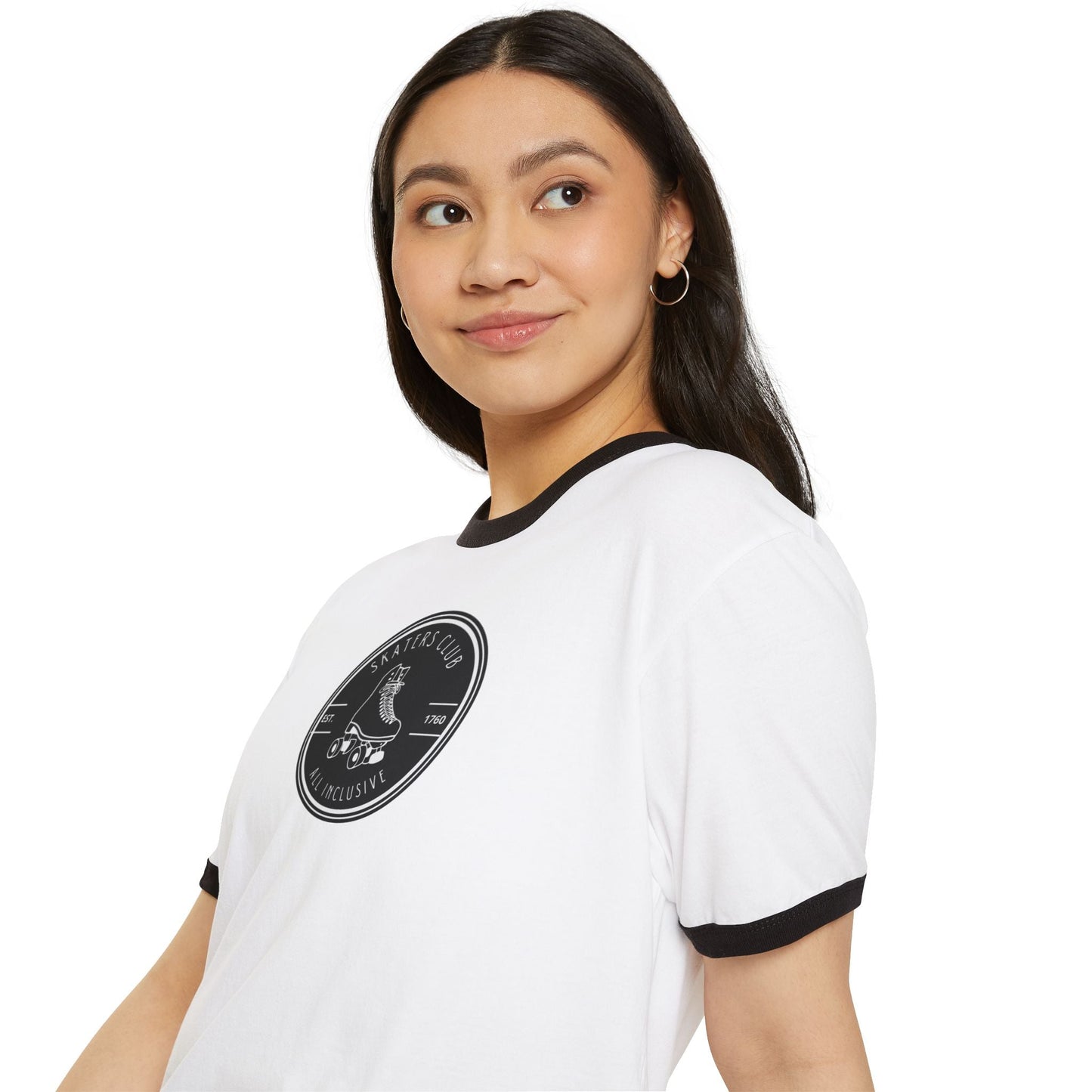 Round Black White Skaters Club Unisex Cotton Ringer T-Shirt