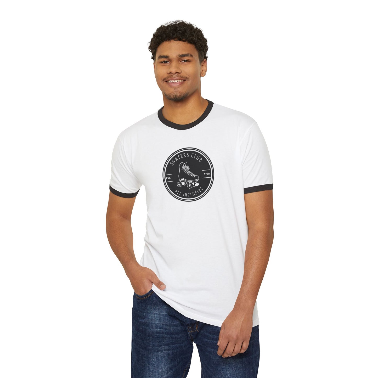 Round Black White Skaters Club Unisex Cotton Ringer T-Shirt