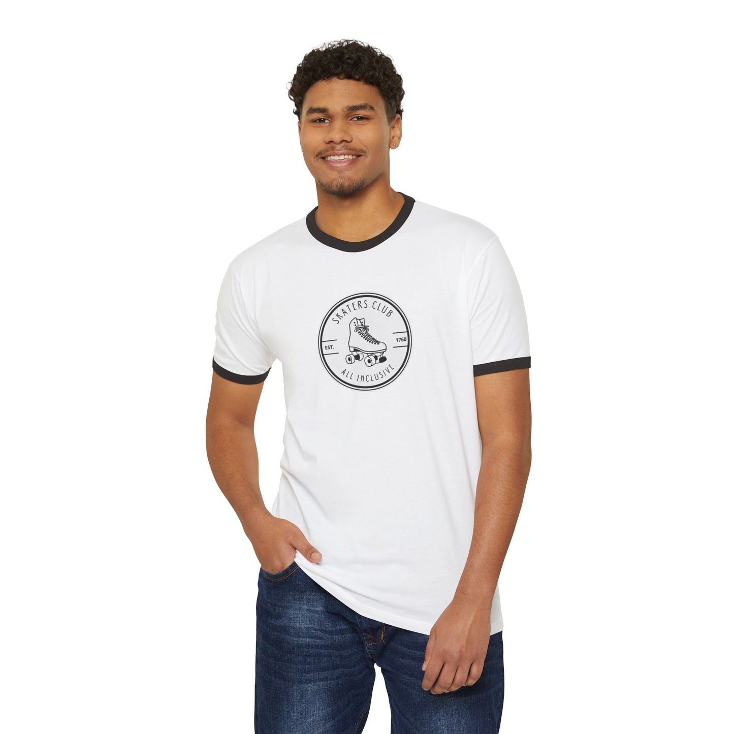 Round White Skaters Club Unisex Cotton Ringer T-Shirt