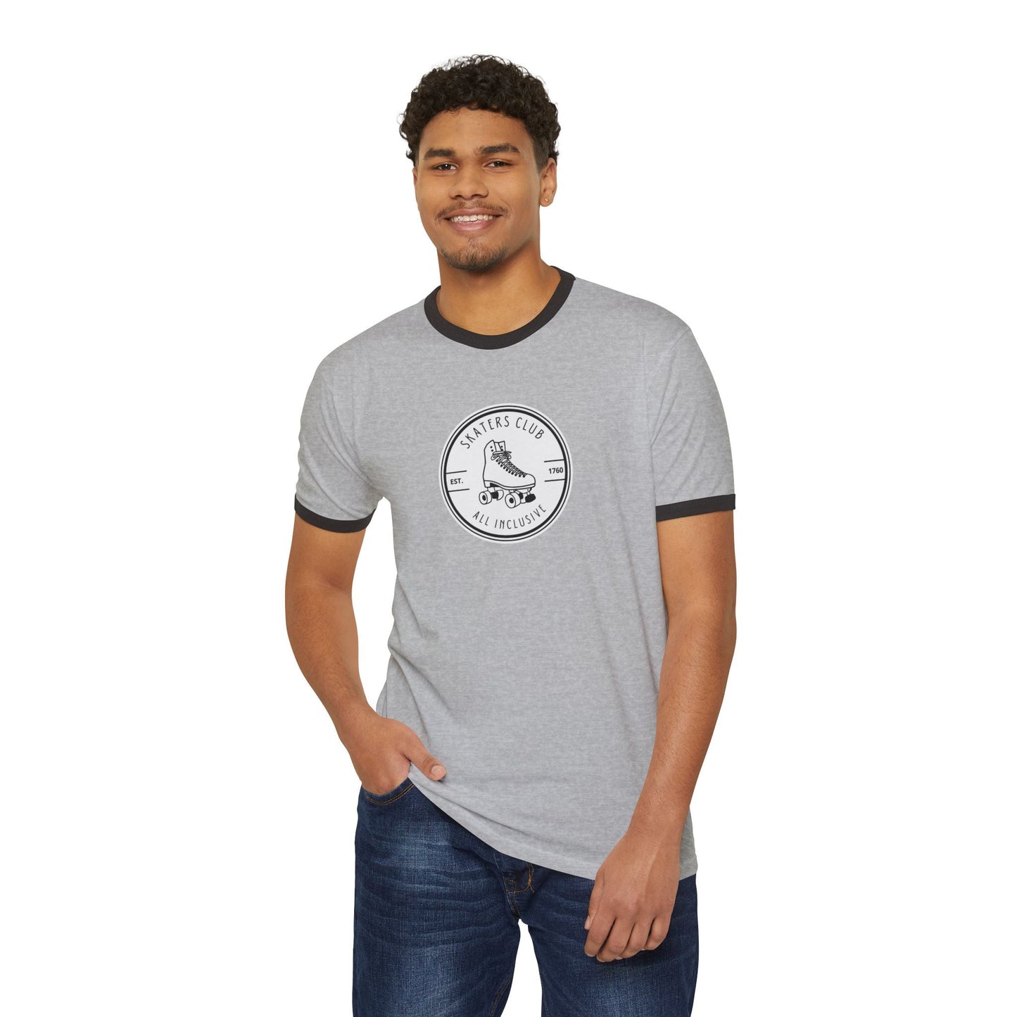 Round White Skaters Club Unisex Cotton Ringer T-Shirt