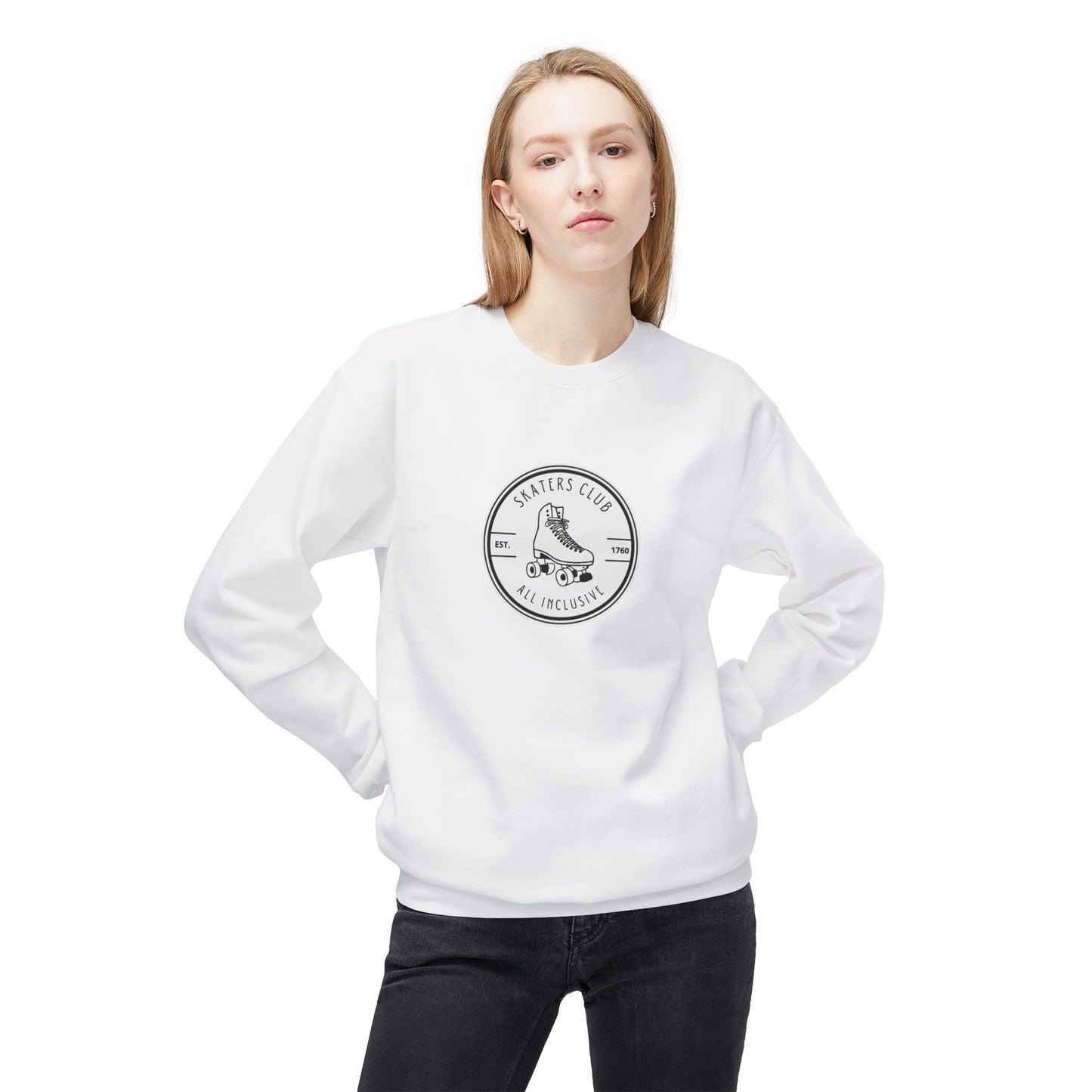 Round White Skaters Club Unisex Fleece Crewneck Sweatshirt