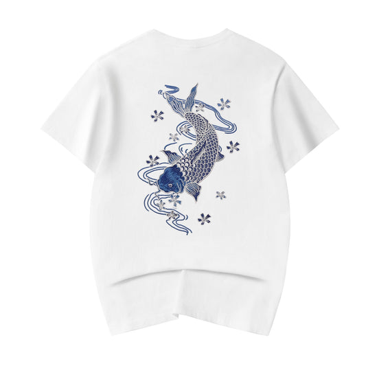KH801 Blue Koi Embroidery Tee
