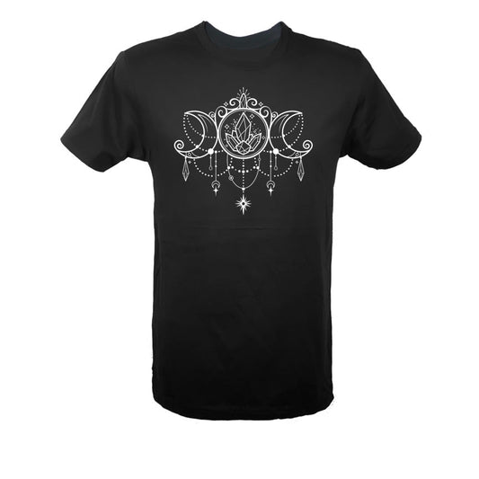 Triple Moon Goddess Black Unisex T-shirt Shirt - Infused with Moonstone Crystals