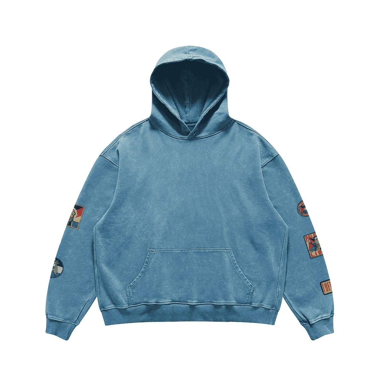 RELAXED FIT VINTAGE PALESTINIAN PRINTED PATCHES FADED HOODIE